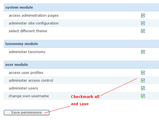 Drupal all permissions