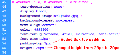 Adjust padding and height of horizontal css tabs