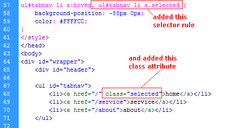 selected horizontal css tab