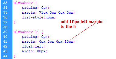 space apart horizontal css tabs