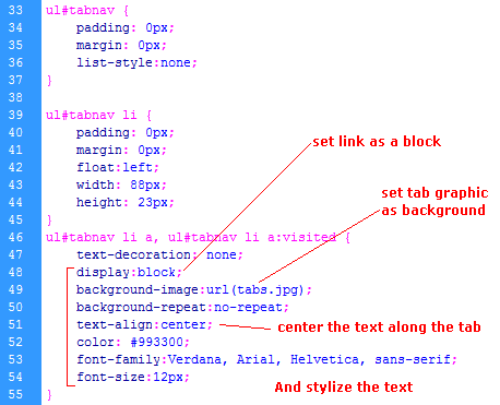 stylize horizontal css tabs