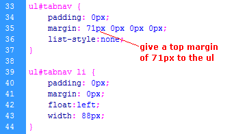 top margin of horizontal css tabs