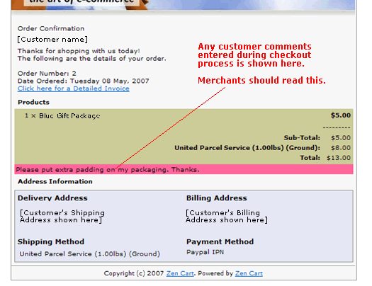 ZenCart Confirmation Email