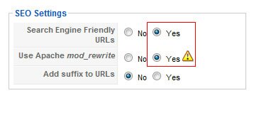 search engine friendly urls enabled