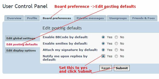 phpBB notify upon replies
