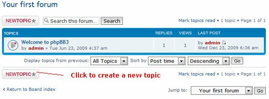 create a new phpbb topic