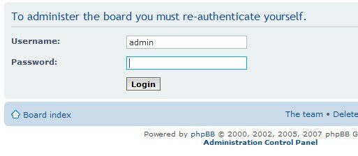 phpbb reauthenticate to log into administration control panel