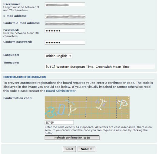 phpbb user registration