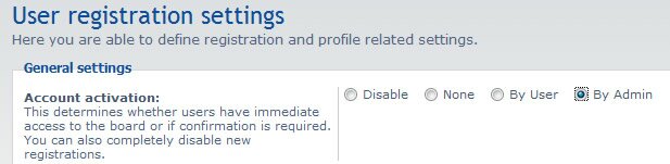phpbb user registration settings
