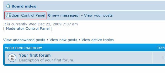 click user control panel link