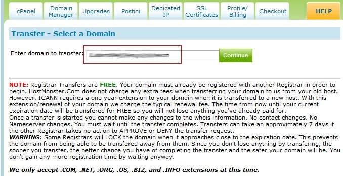 enter domain name to transfer