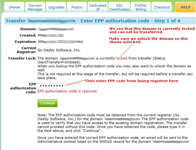 Enter EPP code