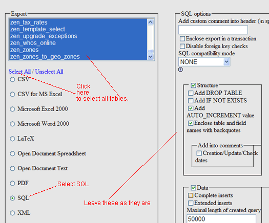 phpMyAdmin backup
