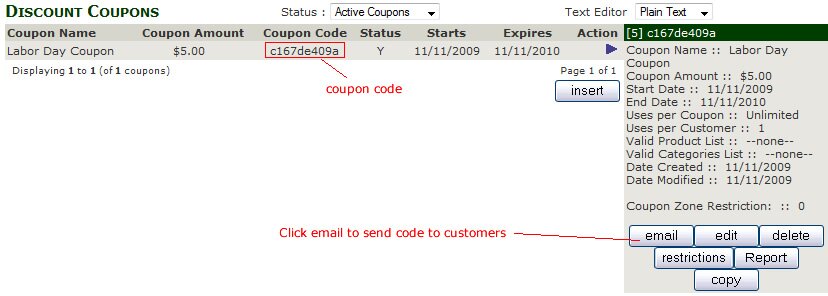 active coupon listed