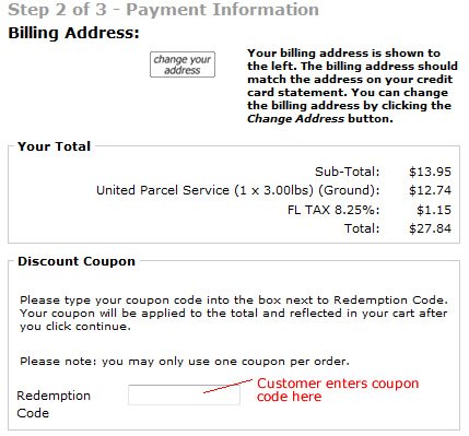 customer enters discount coupon code