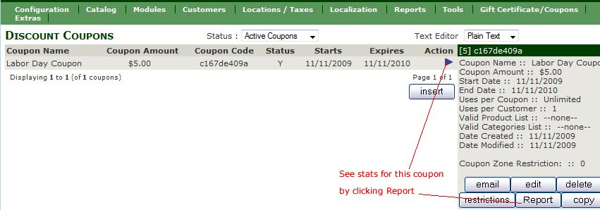 coupon report button