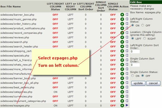 ZenCart EZPage in Left Column