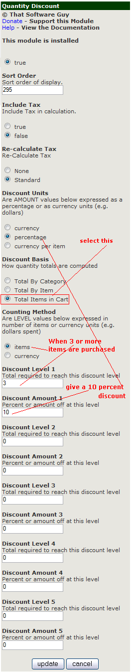 quantity discount in zencart