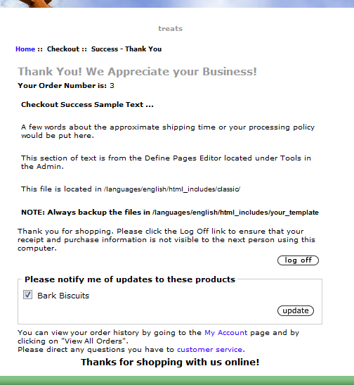 ZenCart Checkout Success