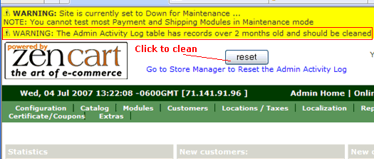 admin log in zencart