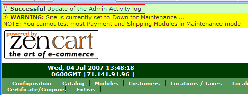 zencart admin log cleaned