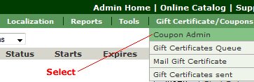zencart coupon admin menu