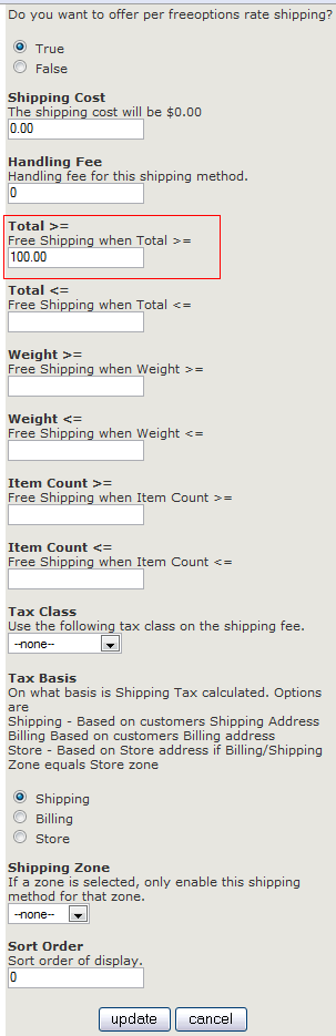 free shipping options in ZenCart