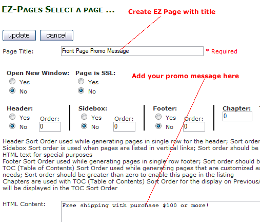 customizable promo message in ZenCart