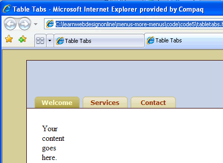 Table base tab menu