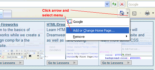 Add homepage in Internet Explorer 7.0