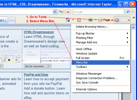 Displaying Menubar in Internet Explorer 7.0
