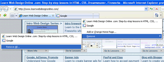 Remove all homepages from Internet Explorer 7.0