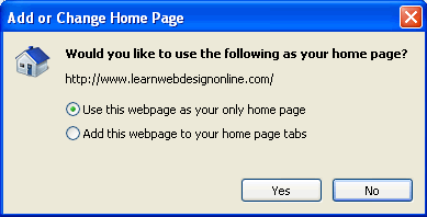 Webpage as only home in Internet Explorer 7.0