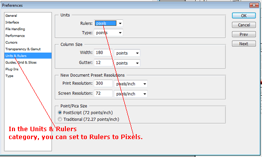 Setting pixels in the preference dialog